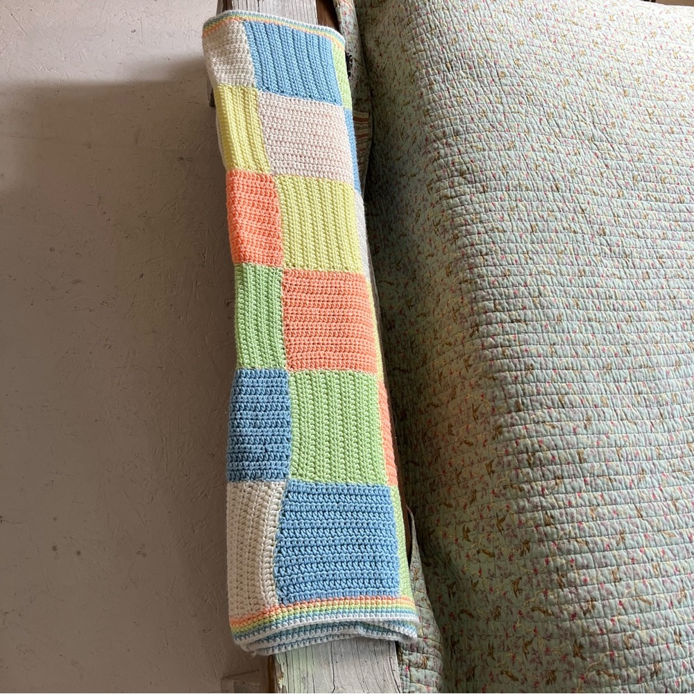 Beautiful handmade crochet square patch nursery throw lap blanket - Picture 6 of 7